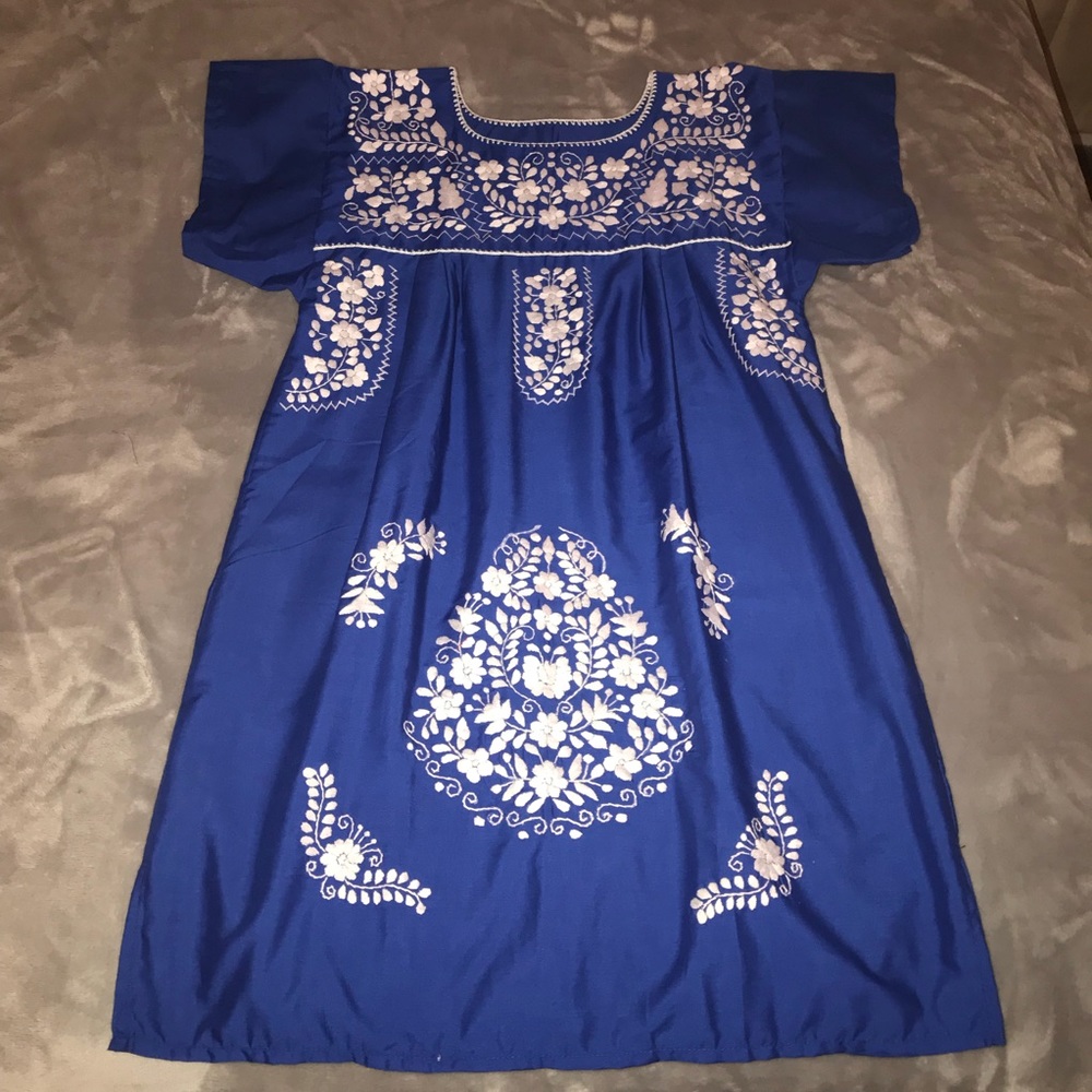 Blue embroidered dress